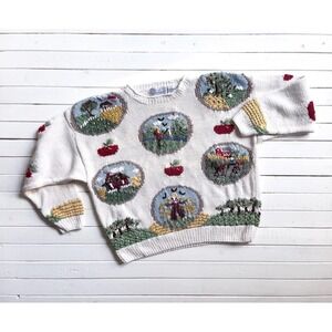 vtg Northern Isles Americana‎ apple farm embroidered hand knit sweater